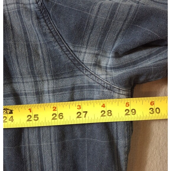 32 Bar Blues Flannel Shirt Men’s XXXL Blue Button Down Plaid Cotton Long Sleeve - Picture 7 of 7